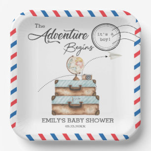 Assiettes En Carton Faire-Part de Naissance Bébé Garçon Aventure Valis