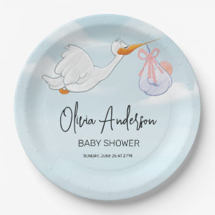 Assiettes En Carton Faire-part de naissance bébé garçon bleu cigogne B