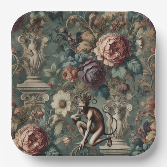 Assiettes En Carton Faire une révérence – Conception florale gothique (Recto)