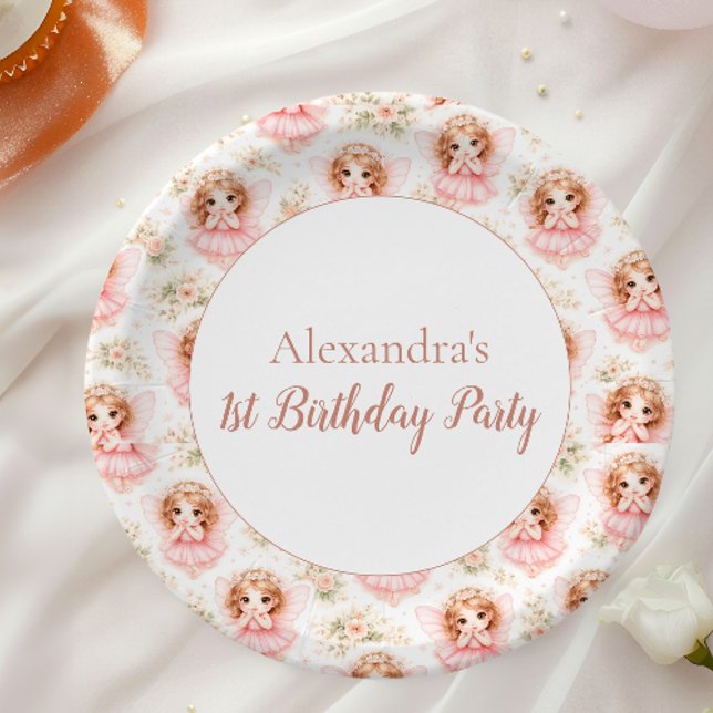 Assiettes En Carton Fairy 1st Birthday Pink Garden (Créateur téléchargé)
