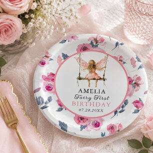 Assiettes En Carton Fairy First Aquarelle Fleurs Anniversaire Filles 1
