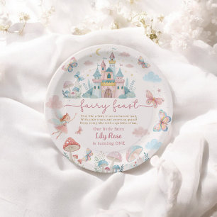 Assiettes En Carton Fairy First Birthday Pink Whimsical papillons