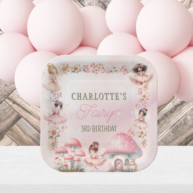 Assiettes En Carton Fairy Mushroom House Pink Birthday (Créateur téléchargé)
