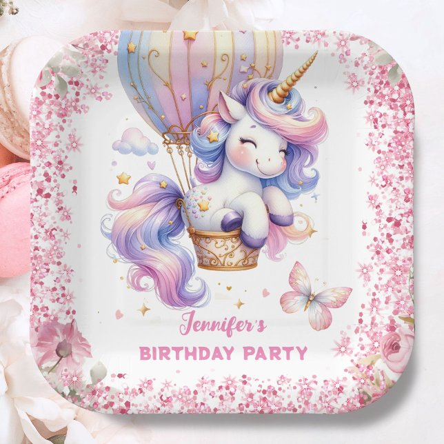 Assiettes En Carton Fairy Unicorn Anniversaire Fille rose mignonne (Créateur téléchargé)