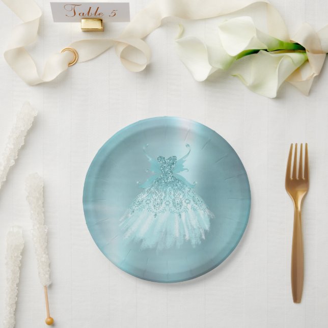 Assiettes En Carton Fairy Wing Mint Gown | Luxe Pearl Green Aqua Sheen (Mariage)