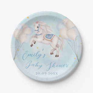 Assiettes En Carton Fairytale bébé Pony Blue ballons étoiles Douche