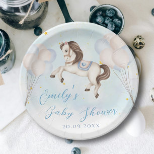 Assiettes En Carton Fairytale bébé Pony Blue ballons étoiles Douche