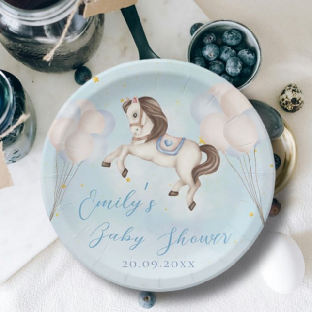 Assiettes En Carton Fairytale bébé Pony Blue ballons étoiles Douche (Créateur téléchargé)