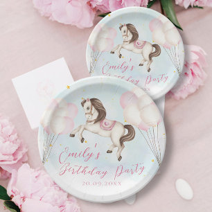 Assiettes En Carton Fairytale bébé Pony rose ballons étoiles Anniversa