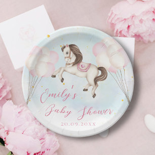 Assiettes En Carton Fairytale bébé Pony rose ballons étoiles Douche