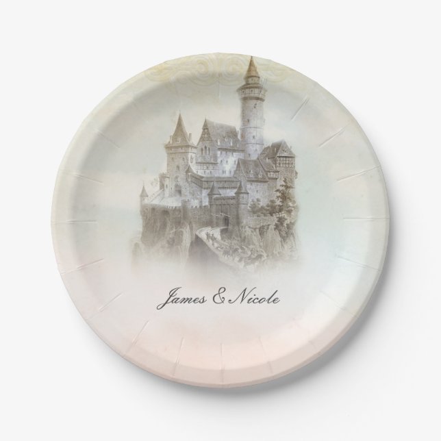 Assiettes En Carton Fairytale Castle Storybook Plaques de mariage (Devant)