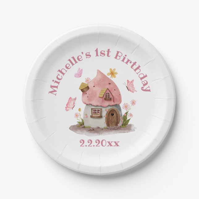 Assiettes En Carton Fairytale house 1er anniversaire rose chic mignon (Devant)