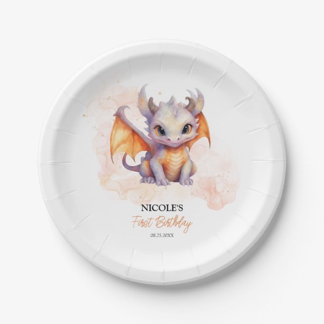 Assiettes En Carton Fairytale mignonne Baby Dragon Anniversaire de enf (Devant)