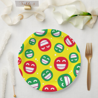 Assiettes En Carton Faisceau Visage Souriant Yeux Emojis Rouge Vert Ja