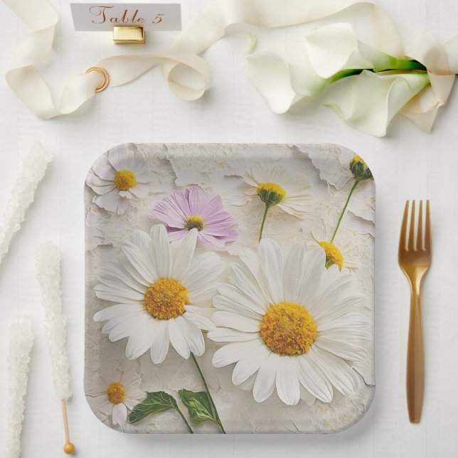 Assiettes En Carton Faisceaux et cosmos sur papier désossé (Mariage)
