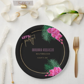 Assiettes En Carton Faisons la fête Black Gold Neon Tropical 40e anniv