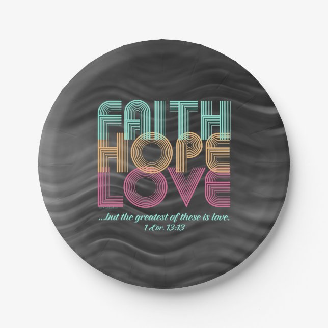 Assiettes En Carton Faith Hope Love Christian Bible Verse Retro (Devant)