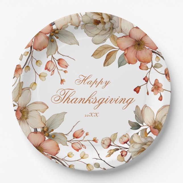 Assiettes En Carton Fall Floral Thanksgiving  (Devant)