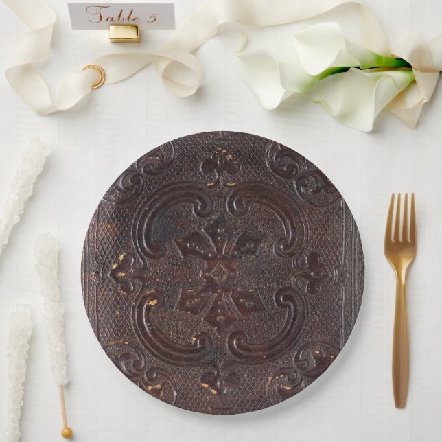 Assiettes En Carton Falln Ancient Leather Book (Mariage)