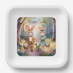 Assiettes En Carton Famille de lapins de Pâques chassant des œufs - Aq