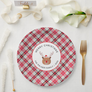 Assiettes En Carton Famille de Noël élégante moderne à carreaux tartan