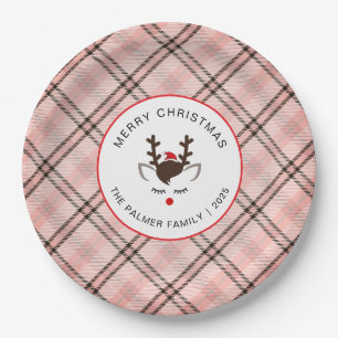 Assiettes En Carton Famille de Noël élégante Tartan Plaid & Renne