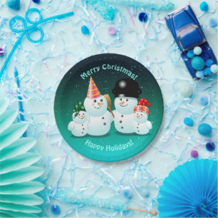 Assiettes En Carton Famille heureuse des bonhommes de neige