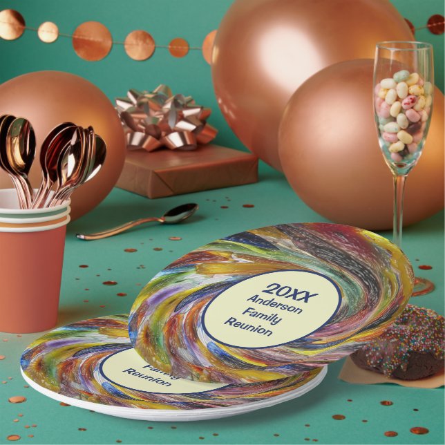 Assiettes En Carton Family Reunion Vivid Tie Dye Swirl Événement Abstr (Multi)