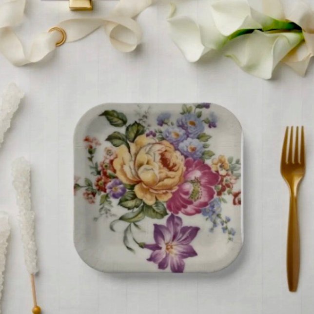 Assiettes En Carton Fancy Floral (Floral Fancy Paper Plates Durable paper stock FDA compliant food safety. 

)