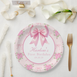 Assiettes En Carton Fancy One Rose Coquette Bow Premier anniversaire
