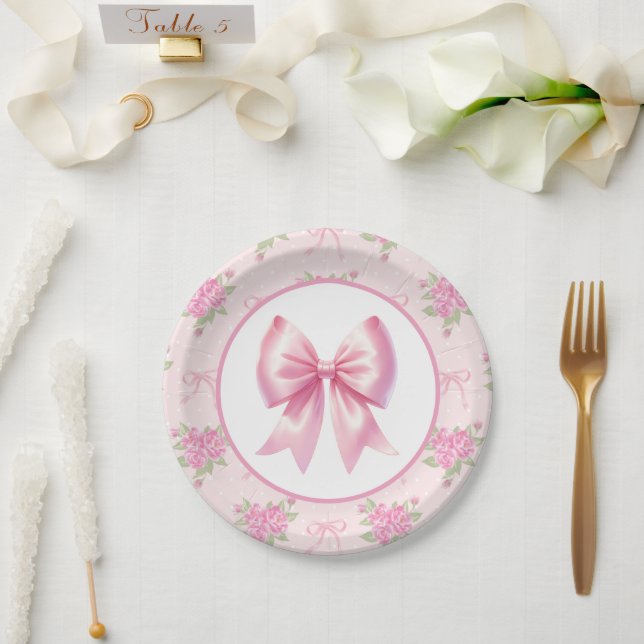 Assiettes En Carton Fancy One Rose Coquette Bow Premier anniversaire (Mariage)