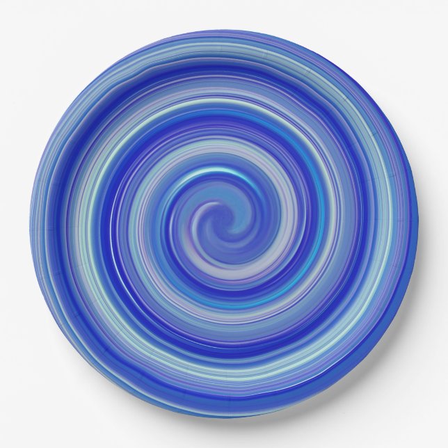 Assiettes En Carton Fancy spirale bleue (Devant)