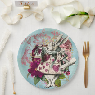 Assiettes En Carton Fancy Wonderland White Rabbit