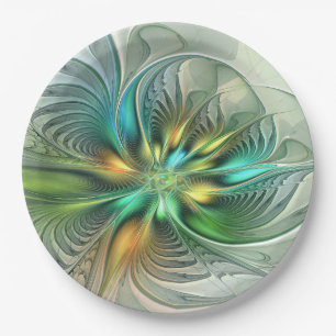 Assiettes En Carton Fantaisie Abstraite Moderne Fleur Fractale Colorée