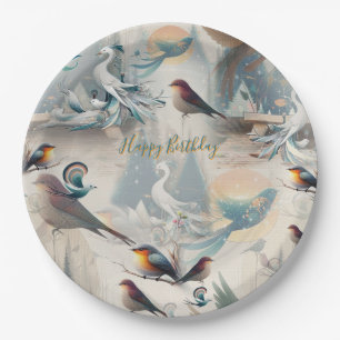 Assiettes En Carton Fantaisie artistique, dessins d'oiseaux en couleur