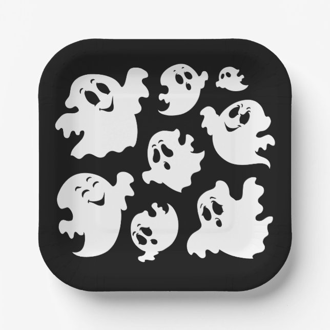 Assiettes En Carton Fantôme d'Halloween  (Recto)