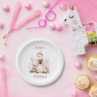 Assiettes En Carton Fantôme rose mignon avec Halloween Rose et Citroui