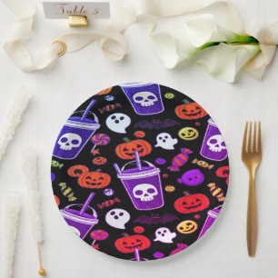 Assiettes En Carton Fantômes Avec Candies Amusants Plats D'Halloween