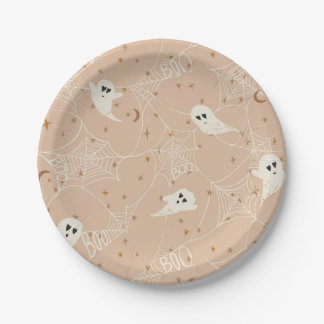 Assiettes En Carton Fantômes de décoration d'Halloween rose pâle