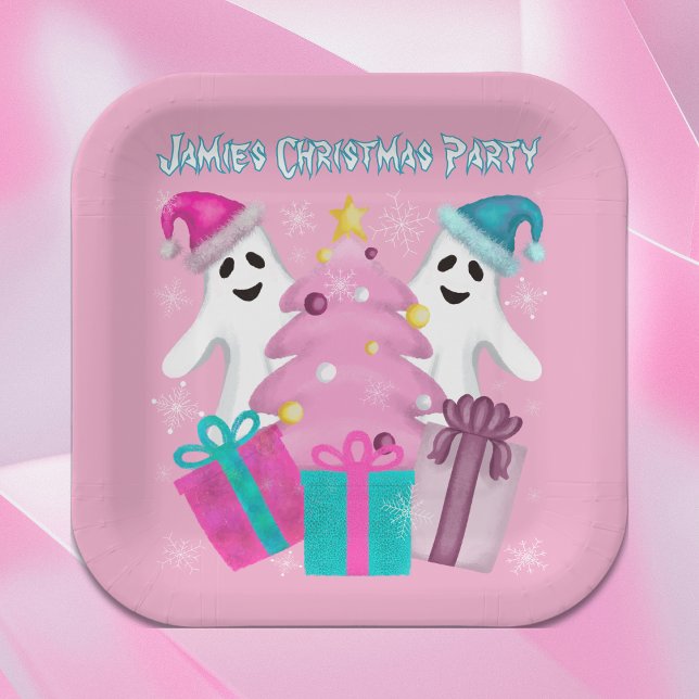 Assiettes En Carton Fantômes du Père Noël avec arbre de Noël & présent (Créateur téléchargé)