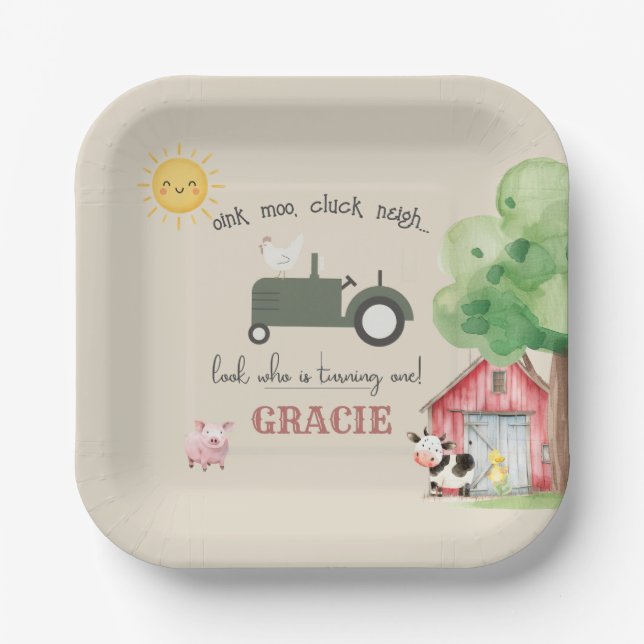 Assiettes En Carton Farm and Animals Birthday Paper Plates (Recto)