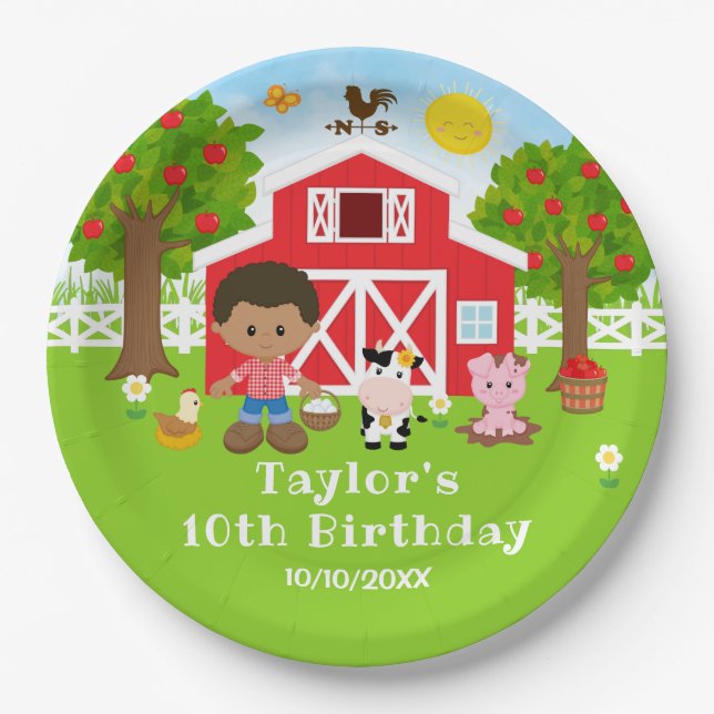 Assiettes En Carton Farm Red Barn African American Boy Birthday Party (Devant)