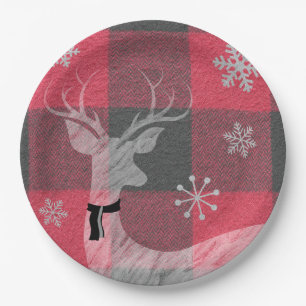 Assiettes En Carton Farmhouse Red and Grey Buffalo Plaid Devoir Snowfl