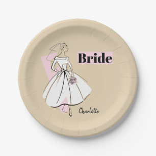 Assiettes En Carton Fashion Bride Neutral Bride Nom plaque papier