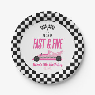 Assiettes En Carton Fast & Five Pink Race Car 5ème anniversaire