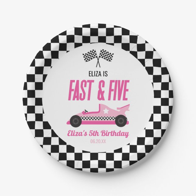 Assiettes En Carton Fast & Five Pink Race Car 5ème anniversaire (Devant)