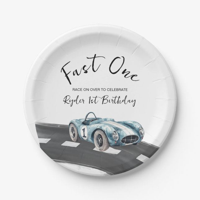 Assiettes En Carton Fast One Race Car First Birthday (Devant)