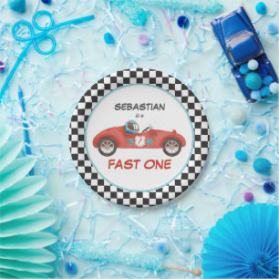 Assiettes En Carton Fast One Red Race Car 1er Décor de fête d'annive