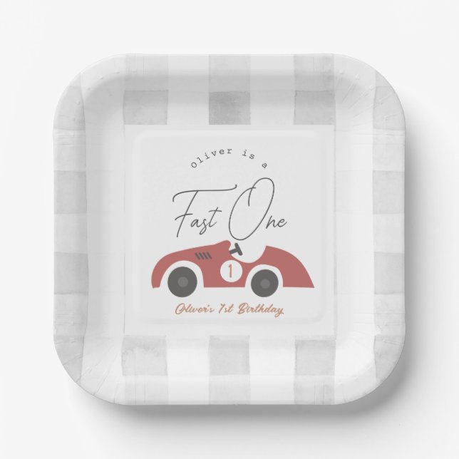 Assiettes En Carton Fast One Red Race Car Boy 1st Birthday (Recto)