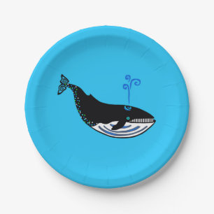 Assiettes En Carton Faune - BALEINE Bleue - Marine - BALEINE bleu océa